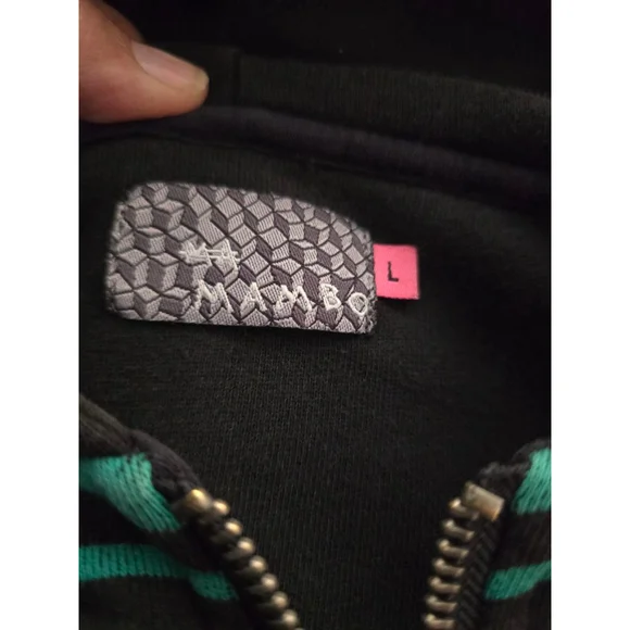 Super RARE 1990s Y2K Men's Mambo Black & Green Striped Full-Zip Hoodie EUC Sz L - Picture 3 of 12